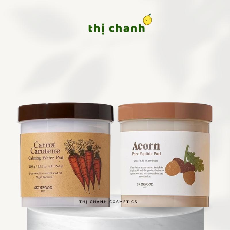 [Hàng sẵn] Toner Pad SKINFOOD Cà Rốt, Hạt Sồi - Carrot Carotene Calming Water Pad, Acorn Pore Peptide Pad