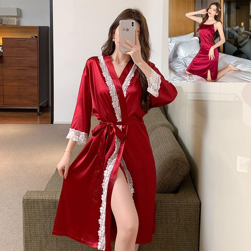 Product Introduction of Spring and Summer Mid-Length Nightgown Pure Sexy Pink Girl Morning Gowns Small Light Luxury High-Grade Pajamas Pink 10