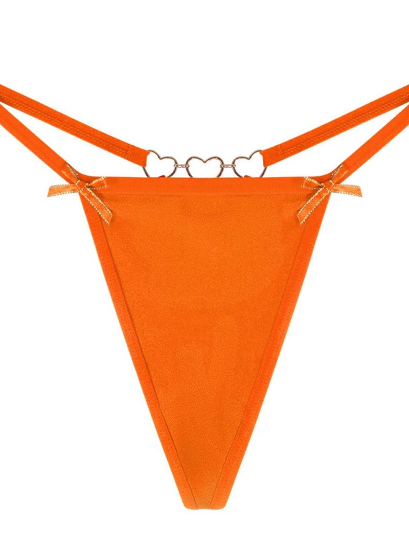Product Introduction of Women's Solid Color Bow Decor Heart-Shaped Metal Ring Linked Thong, Breathable Comfortable Sexy Drop Waist Panty for Daily Wear, Women's Underwear for All Seasons 9