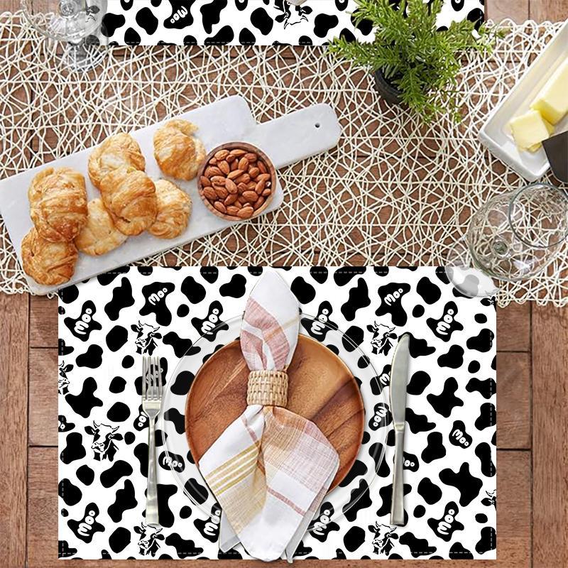 Cow Pattern Placemat, 1/4/6/8/12pcs Non-slip Placemat, Decorative Placemat for Home Kitchen Dining Room, Vanity Decor Accessories 3