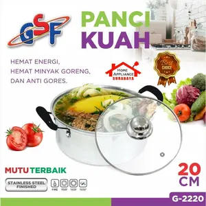 Panci Kuah - Sup Stainless Steel 20CM - 20 CM + Tutup Kaca GSF 2220