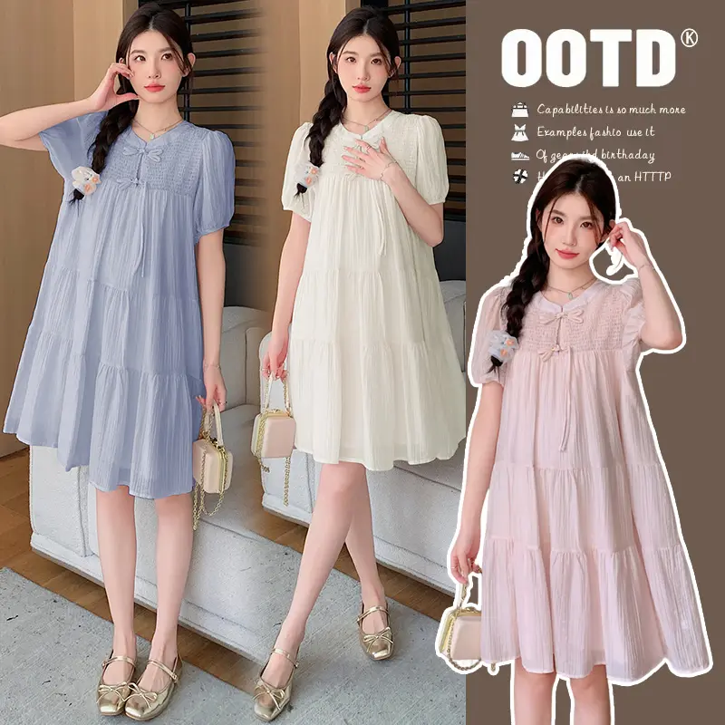 O70192# Pregnant Woman Clothes Age-reducing Loose Dress Women Korean Style Elegant Sweet Summer Pregnancy Clothes Pregnancy Dress