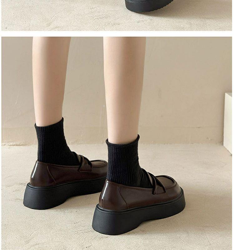 Product Introduction of British Style Women's Leather Shoes 2023 Summer Autumn New Thick-Soled Black Loafers Retro Slip-On Mary Jane Shoes nam 29