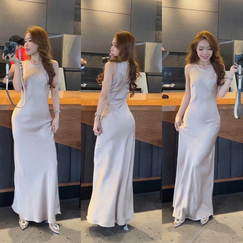 Đầm lụa Yếm dáng dài  ko dây kéo, lụa cao cấp Tô Châu, Size SML, giãn nhẹ ( LUA-7099) 1