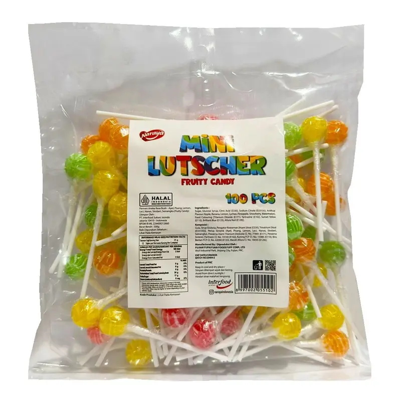 Naraya Mini Lutscher Fruity Fruit Candy 300g Permen Lolipop Rainbow Fruit Candy Isi 100 Pcs 2