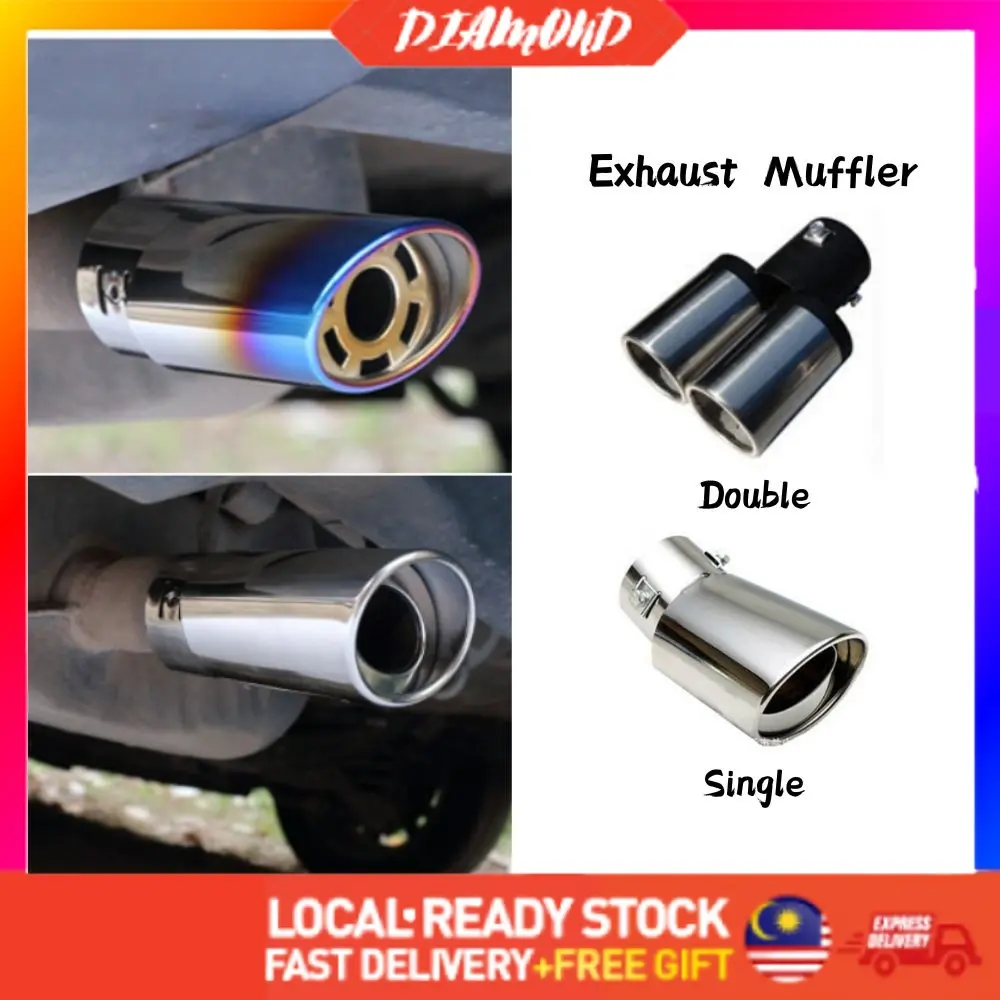 DIAMOND Car Round Exhaust Muffler Tip Stainless Steel Pipe Chrome Trim Modified Exhause Tail Pipe Car Rear Wheel