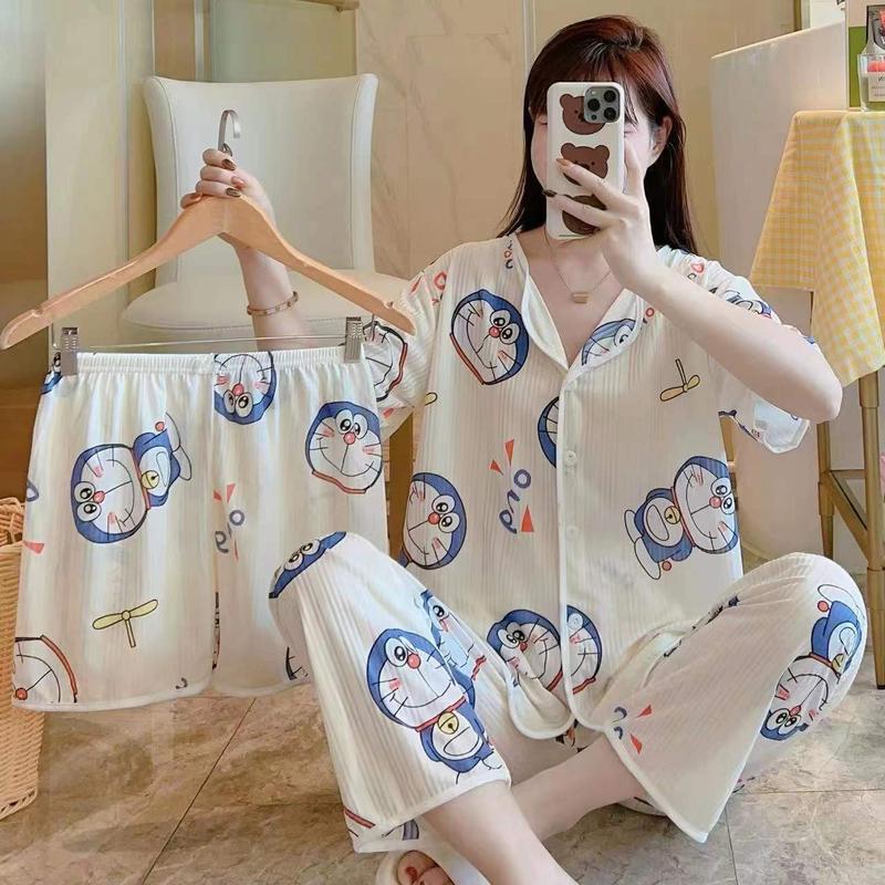Product Introduction of 2024 TikTok Live Hot Sale Three-Piece Pajamas for Women Cute Cartoon Ding Dong Bear Casual Loungewear Set 9
