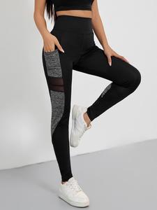 Women's Colorblock High Waist Sports Leggings, Sporty Quick Drying Tummy Control Butt Lift Leggings, Ladies Workout Clothes, Women's Sportswear, Yoga Pants