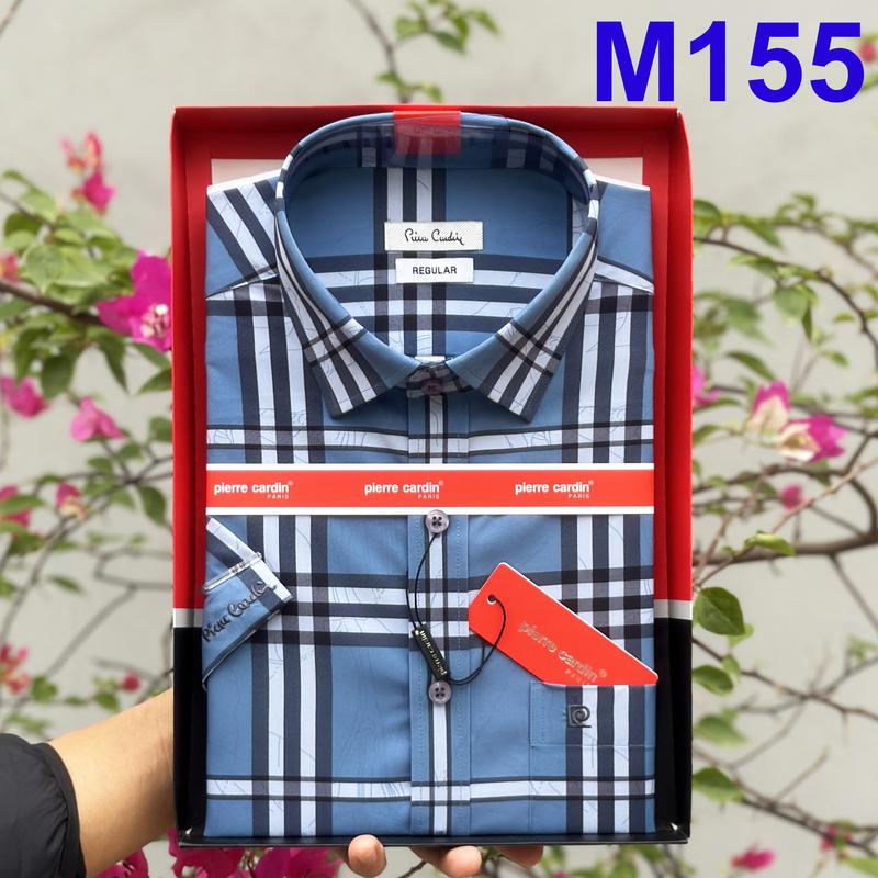 Áo Sơ Mi Nam Pierre Cardin, Áo Sơ Mi Công Sở Ngắn Tay Vạt Ngang Kẻ Caro Trẻ Trung Sang Trọng