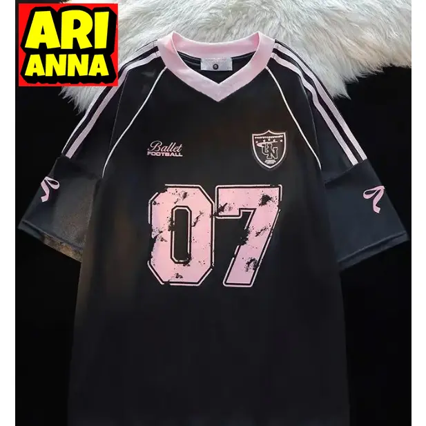 Arianna【Free Custom Name & Number】Oversized American Style Shoulder Patch Short Sleeved T-shirt Women Summer Silver Top Half Sleeved Couple V-neck Sports Jersey