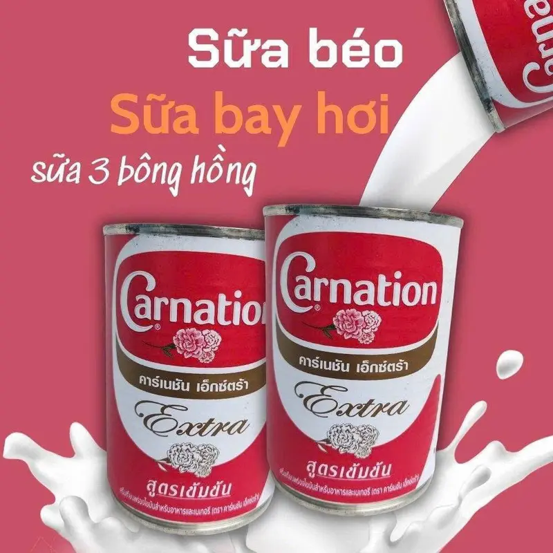 Combo 4 lon - Sữa Nước Béo Thái Lan Carnation | 385gr | Sữa Tươi Hoa Hồng (Sữa ba bông) | Hạn Sử Dụng Mới 2