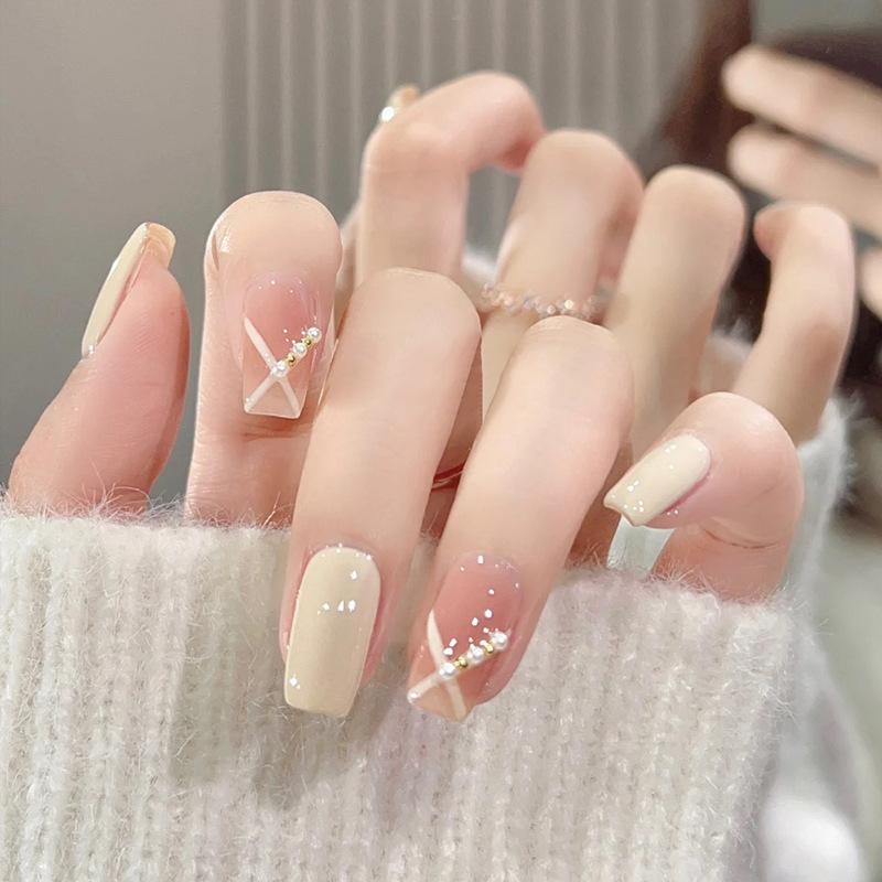 Product Introduction of Red Book Popular Wearing Nail Medium and Long Milk White French 9K Glass Diamond Nail Art Finished Nail Sticker Nail Art Hot Selling Multi-choice Nail Art nail  sticker 8