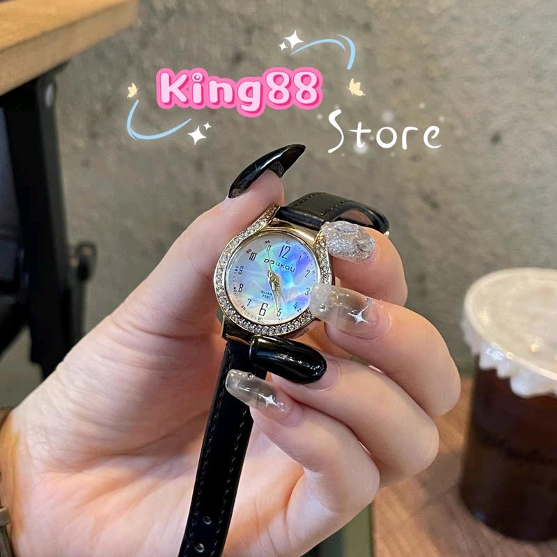 Tặng pin dự phòng Đồng hồ Nữ DOUKAO size 28mm đính đá dây da mềm đính đá Women Watch Đeo Tay