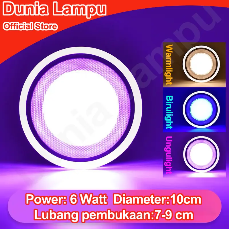 Dunia Lampu LAMPU DOWNLIGHT LED 3 WARNA 6WATT / PANEL LED / KUNING BIRU UNGU / PUTIH KUNING WARMWHITE / LAMPU PLAFON Akrilik