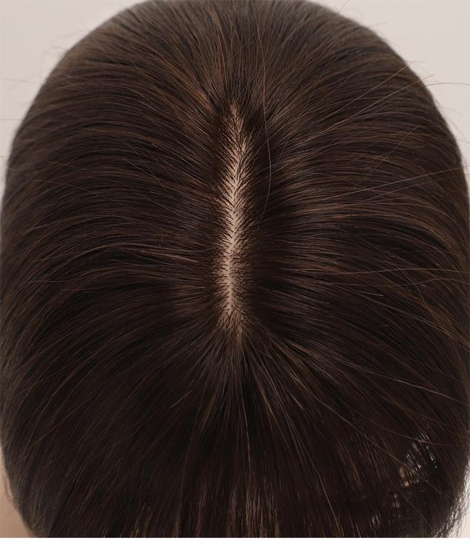 Product Introduction of 8*12 10*12 100% Human Hair Piece Black And Mocha Brown Hair Topper Hair Replacement Cover White Hair Breathable And Lightweight Wig Increase Hair Volume For Woman 9