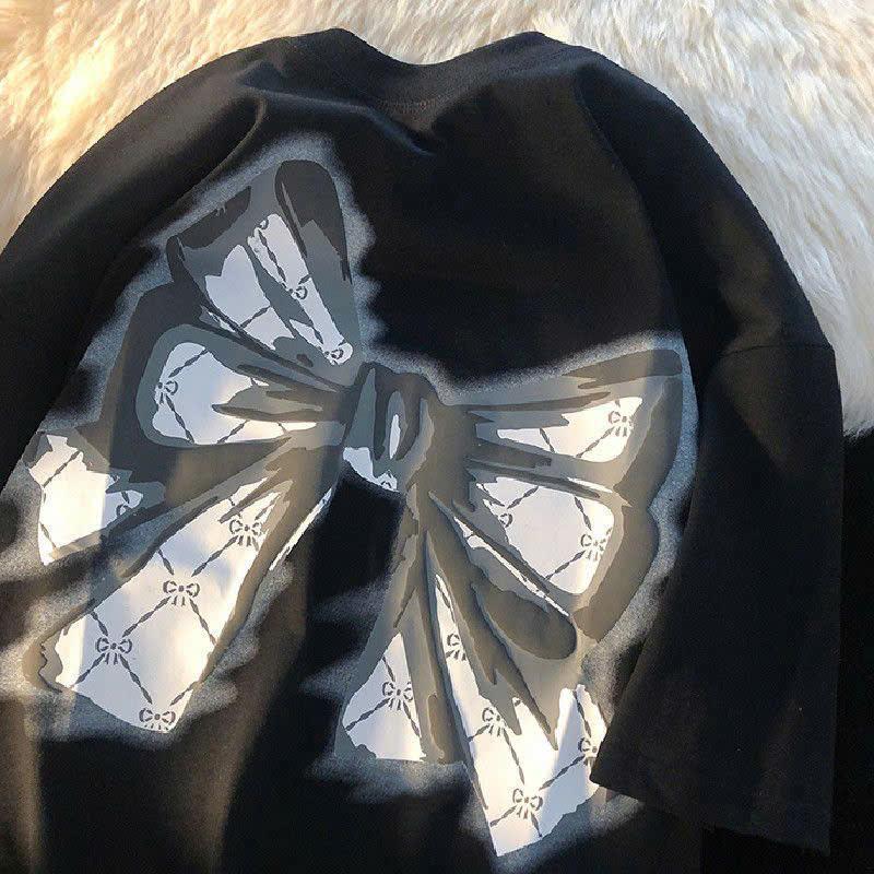 [SIZE M] Áo thun cái nơ BOW chữ in nổi tay lỡ nam nữ phông form rộng teen cổ tròn freesize cotton giá rẻ basic dễ thương đơn giản menswear 2
