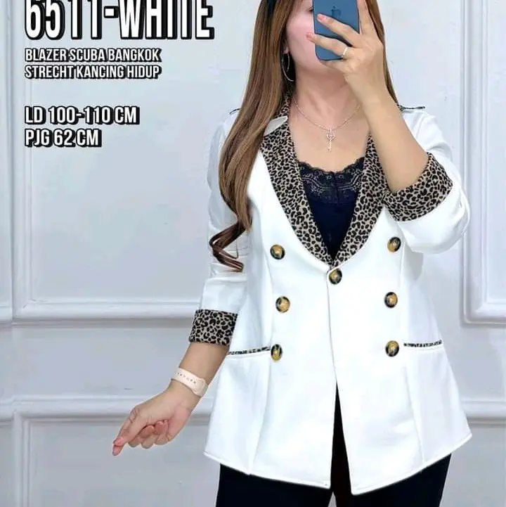 SANT BLEZER PRODUK LOKAL BLEZER KOMBI KOTAK DAN LEOPART Polos Blazer Wanita   Scuba Nyaman Formal 0