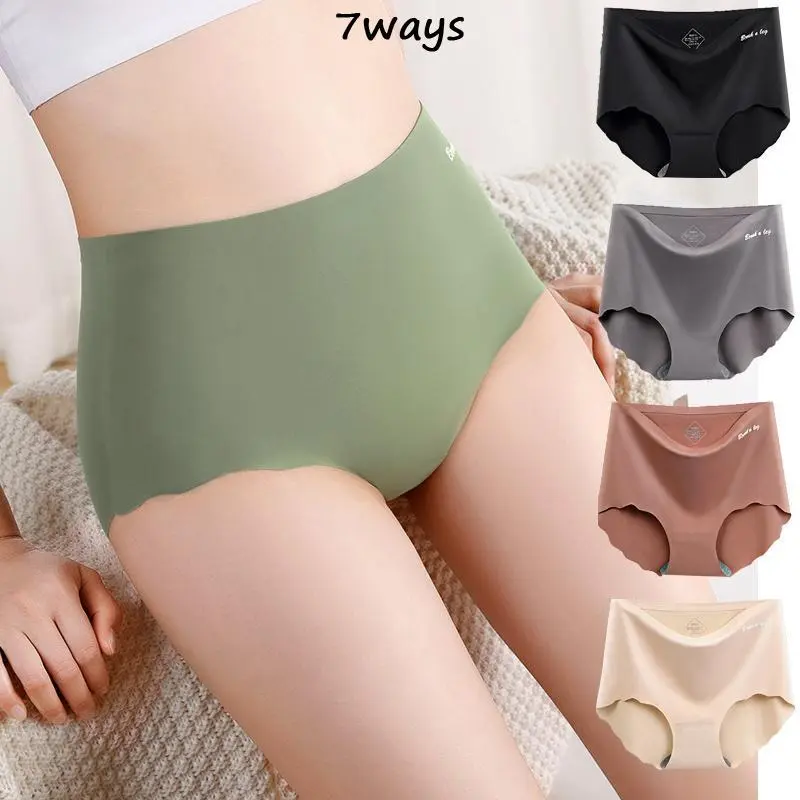 M-XL Ice Silk Seamless High Waist Abdominal panties, Ladies Graphene Antibacterial underwear, Hip Lift Plus Size Briefs Womenswear Bottom