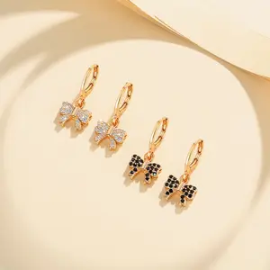 Anting Wanita Dewasa Berlapis Emas Kristal Simpul Kupu-Kupu Aksesoris Fashion Baja Tahan Karat Anti Luntur LM807