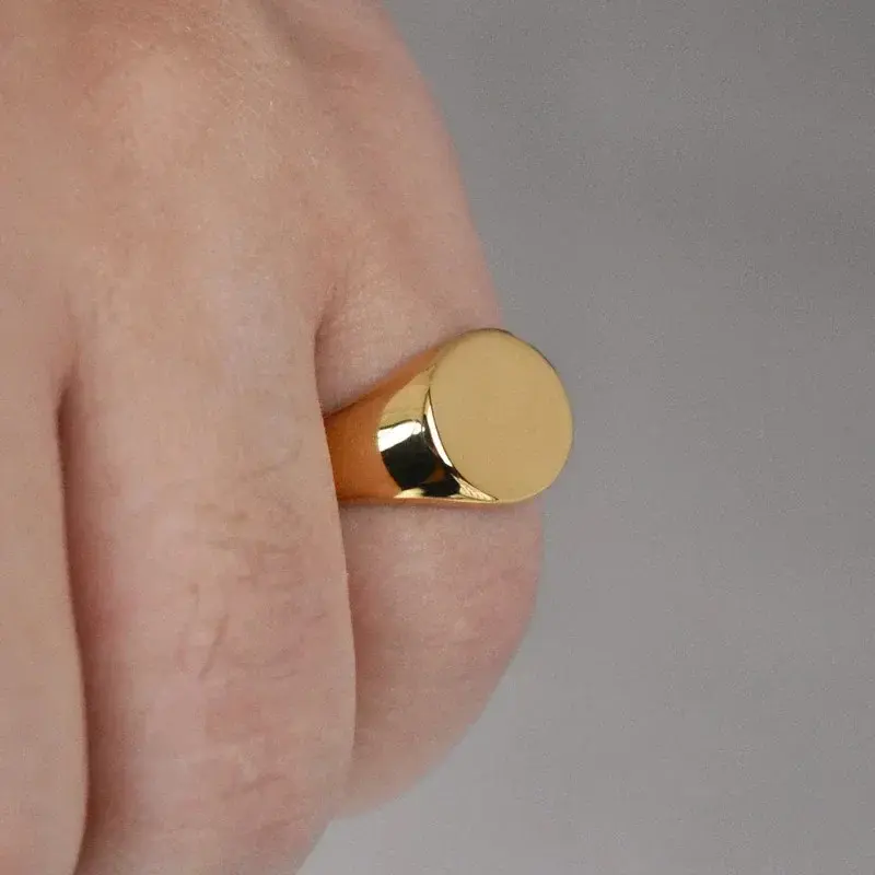 Nhẫn Signet Trơn Hình Bầu Dục, Thủ Công, Thép Không Gỉ Đánh Bóng Cao, Mạ Vàng 18k, Thích Hợp Cho Phụ Nữ Và Nam Giới