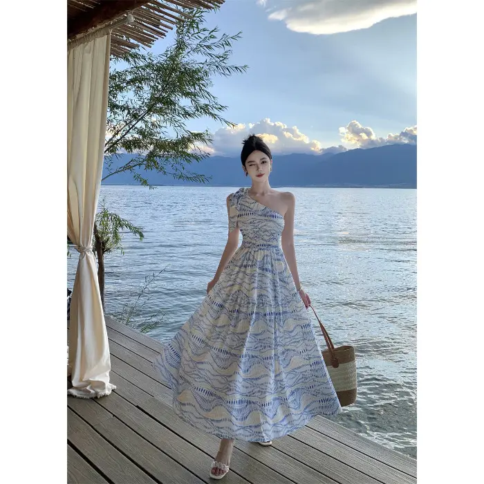 Korean style floral long dress, off shoulder dress, breathable and cool,  high waisted skirt, summer vacation beach long dress - TikTok Shop  Philippines