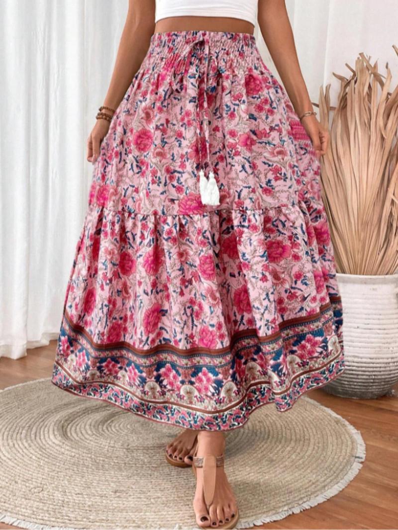 Product Introduction of 【Plus Size】 Floral Print A Line Skirt, Fashion Casual Long Skirt for Daily Holiday Vacation Wear, Women Plus Clothing for All Seasons 2