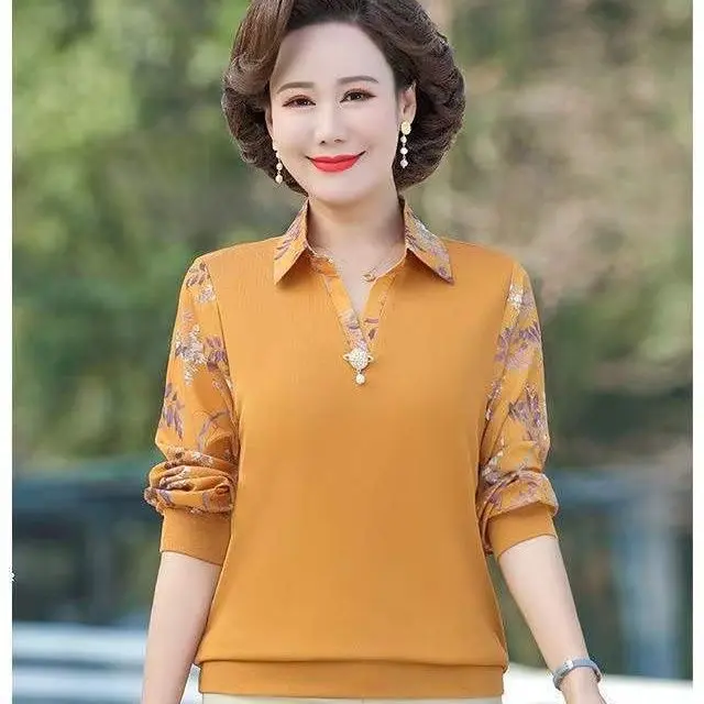 Trang Phục Mùa Xuân Cho Mẹ TRUNG NIÊN, Áo Phông Mỏng, Áo Voan, Ngoại Cỡ, Áo Sơ Mi Lớp Cơ Sở Dáng Rộng Rãi, Dành Cho Nữ, Hàng Mới Về Mùa Thu 2024