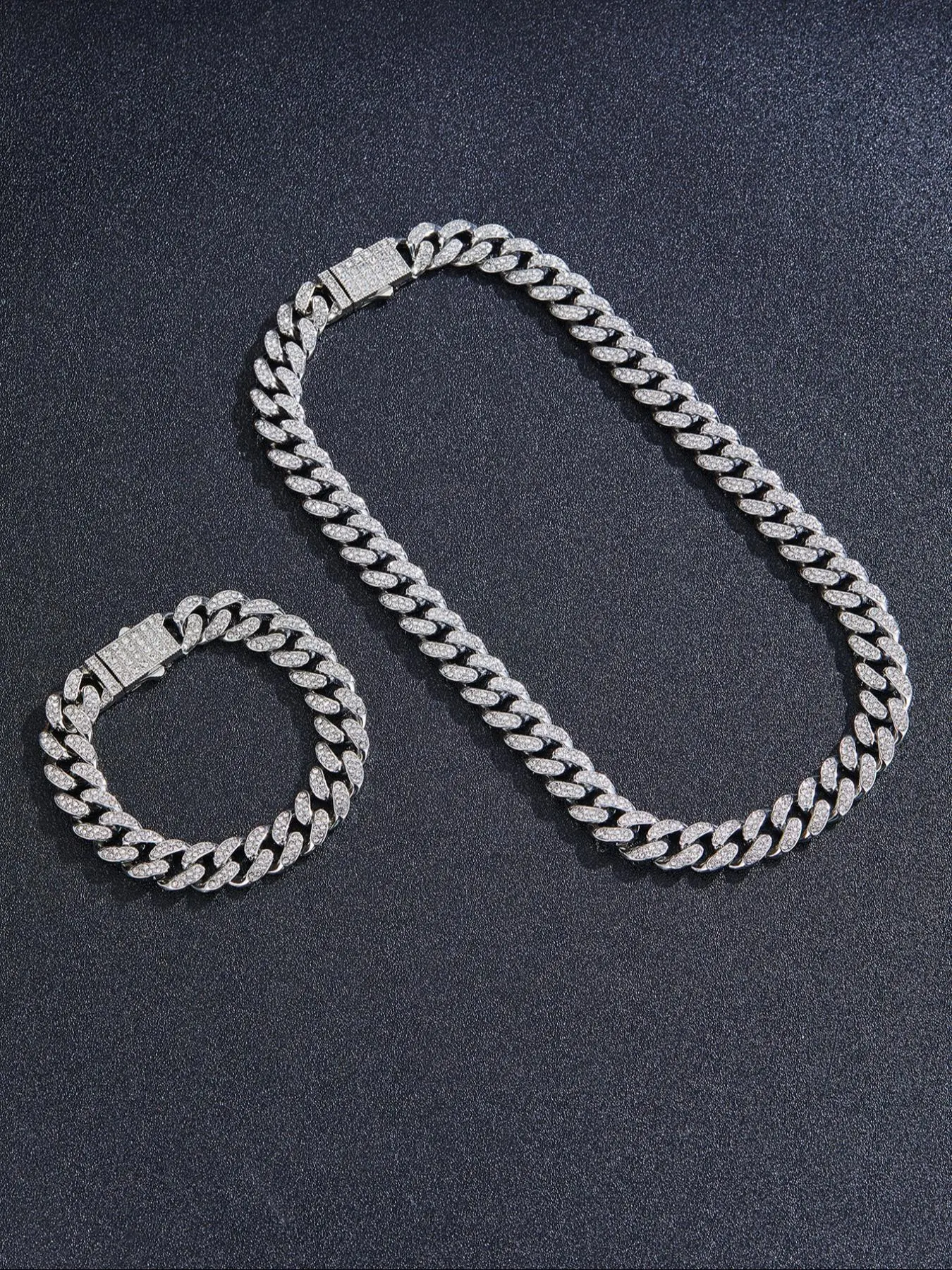 Fashion Chain Link Necklace & Bracelet, Rhinestone Decor Chain Jewelry Set for Party, Daily Iced Out Jewelry Clothing Decor for Girl Hip-hop Men Boy  Gift, Gifts for Girlfriend Valentine's Day Gift