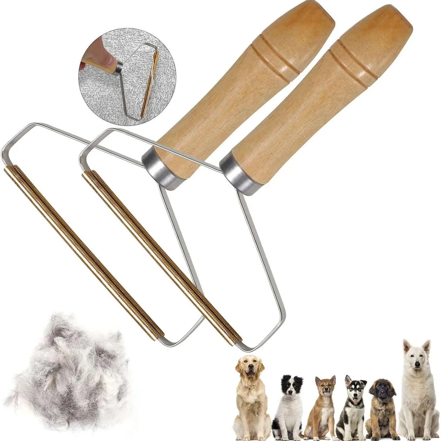 Portable Pet Hair Remover, 1 Count Double-sided Pet Hair Remover with Wooden Handle, Pet Hair Removal Tool for Indoor Carpet, Pet Supplies
