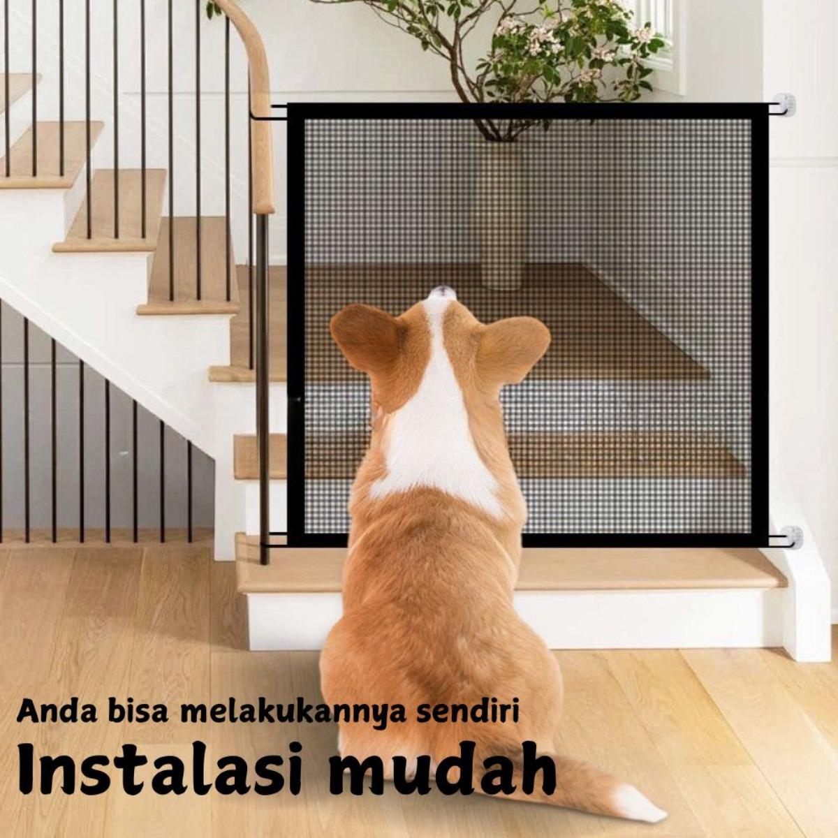 Jaring Penghalang Kucing & Anjing 180CM, Sistem Tarik Ulur, Pagar Hewan Portable Magic Gate, Isolasi Jaring Tembus Pandang, Perlindungan di Pintu, Jendela, dan Balkon, Mudah Dipasang