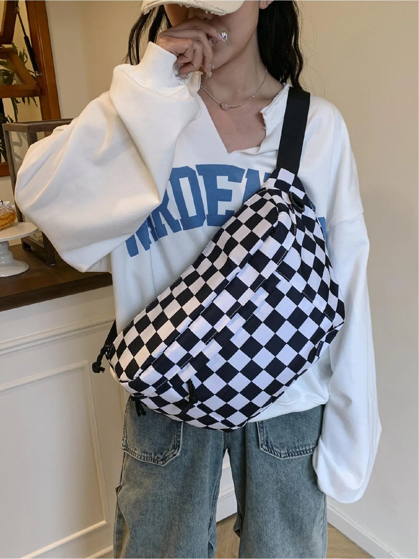 Fashionable Plaid Pattern Fanny Pack, Casual Large Capacity Multi-pocket Chest Bag for Women & Men, Trendy Versatile Sling Bag for School, Commute, Fitness, Travel, Cycling
