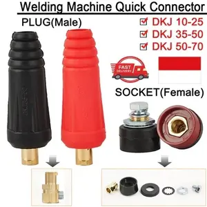 Konektor Kabel Las Male Female 10-25/35-50/50-70mm, Soket Kabel Hitam/Merah, Konektor Cepat Mesin Las