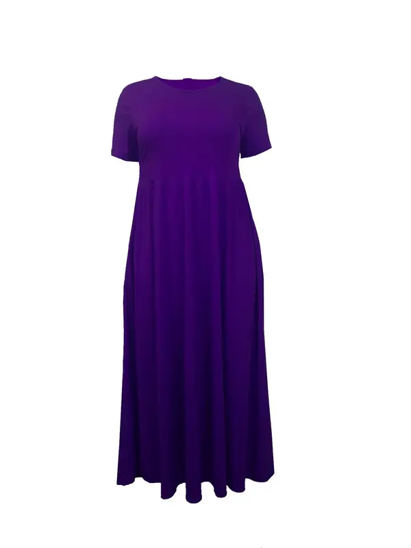 Women's Plain Pocket Zipper A Line Dress, Casual Plus Size Short Sleeve Long Dress for Summer, Women's Clothing for Daily Wear 5
