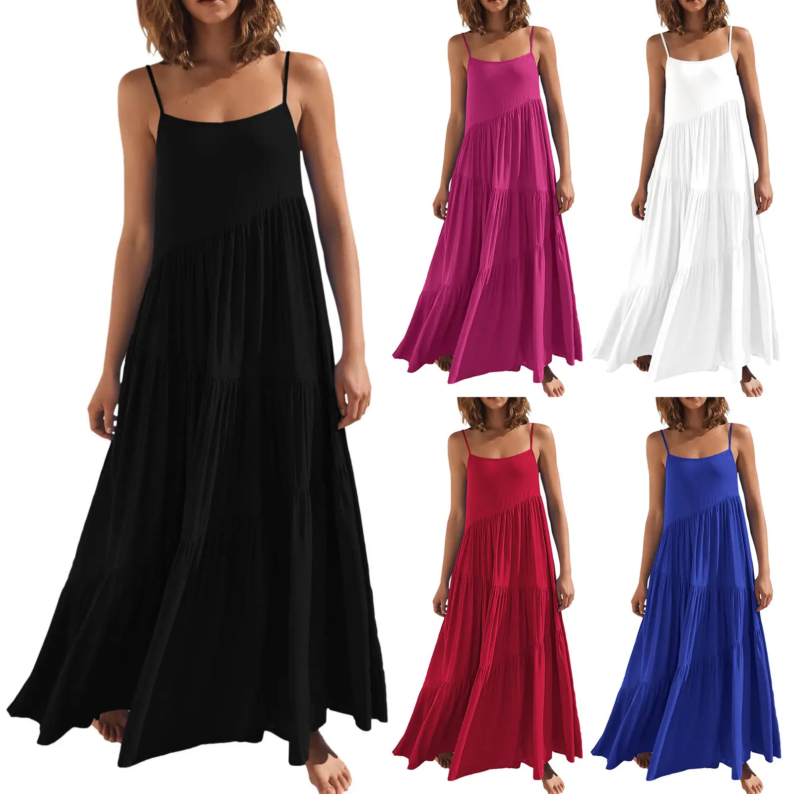 Women's casual loose dress with straps beach long summer dress, beautiful cheap dress tita outfit style