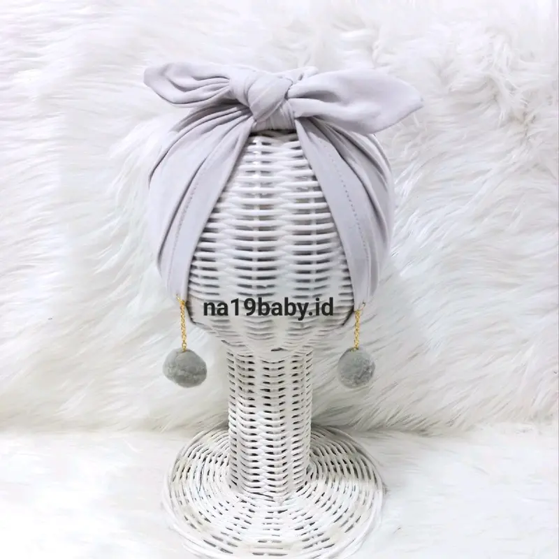 Turban Bayi Pita Kelinci Anting Pompom / Tutup Kepala Anak Cewek Perempuan 5