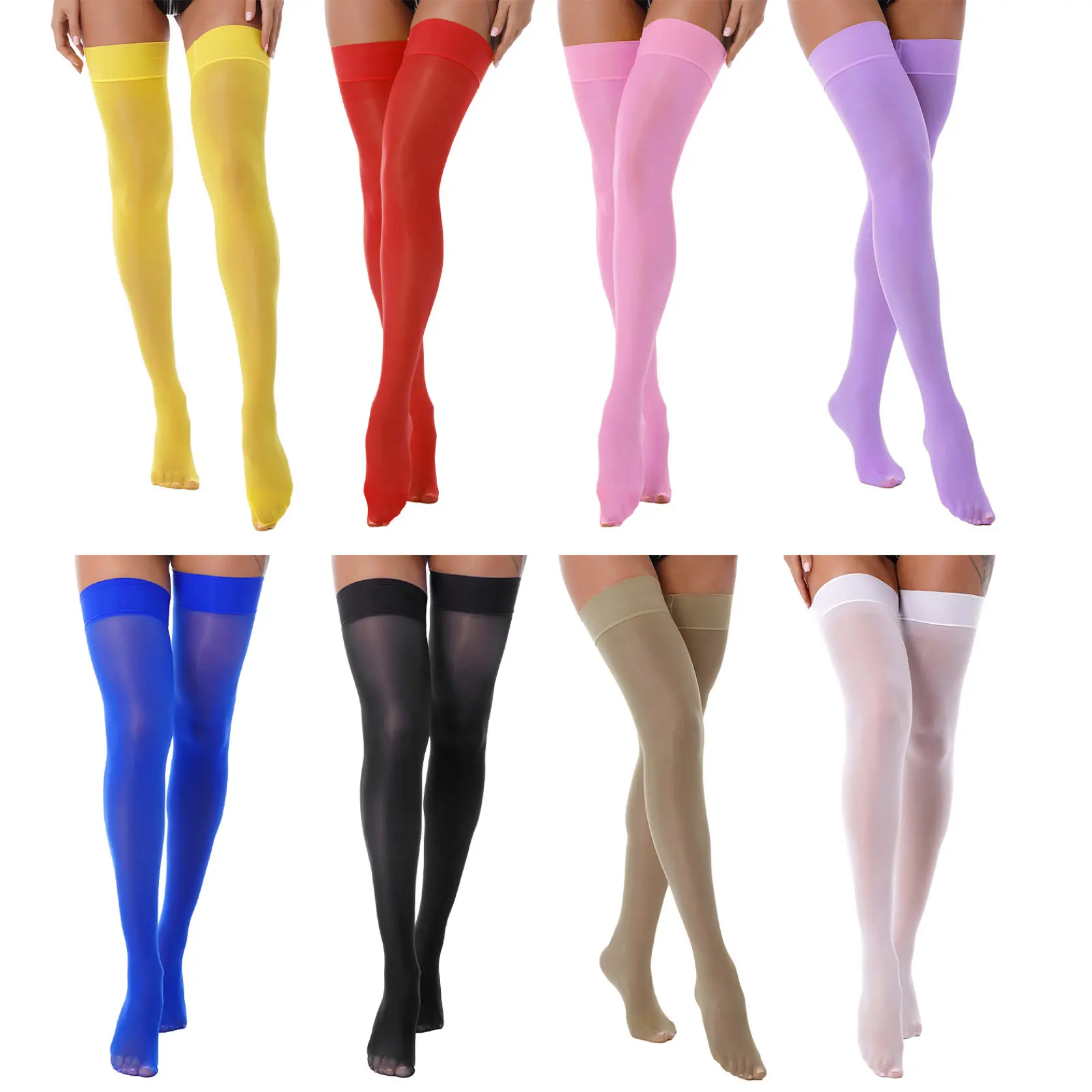 HULIJA Women's Oil Shiny Thigh High Stockings Glossy Stocking Transparent Kneesocks Overknee