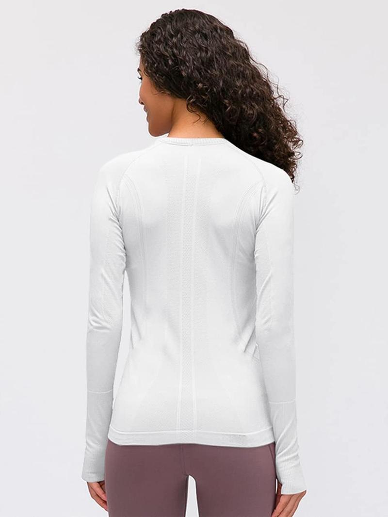 Product Introduction of Women's Solid Raglan Sleeve Sports Tee, Breathable Quick Drying Round Neck Long Sleeve T-shirt for Yoga Gym Workout Running, Ladies Sportswear for Fall & Winter 16