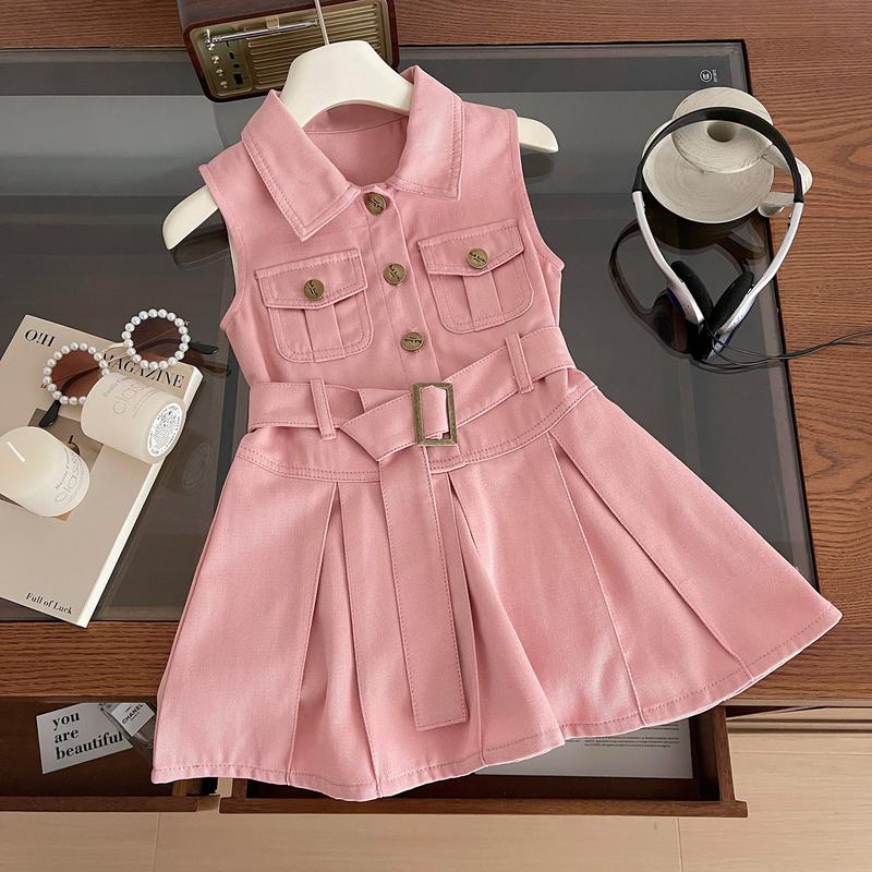 Váy Denim Không Tay Cho Bé Gái, Dáng Ôm, Thiết Kế Eo, Phong Cách Hàn Quốc, Thích Hợp Mặc Mùa Hè, Hàng Mới Về Năm 2024 0