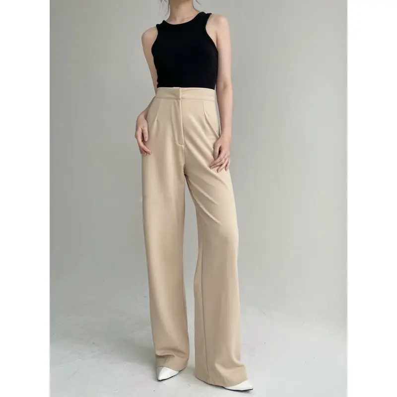 Loose Pants Trousers Wanita - Highwaist Celana Rayon Twill Tebal Panjang Karet Fit High