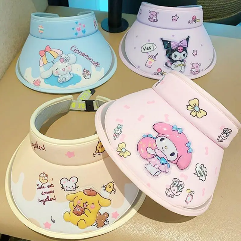 Mũ Trẻ Em, Sanrio, Thiết Kế Kuromi, Phong Cách Hoạt Hình, Mũ Che Nắng, Thích Hợp Cho Mùa Hè, Cho Bé Gái, Chống Nắng Và Chống Tia Cực Tím, Kiểu Đầu Rỗng, Mũ Chống Nắng