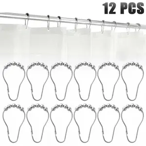 Curtain Rail Ring 12Pcs/Set – Warna Perak, Desain Stylish, Ideal untuk Mempercantik Tampilan Kamar Mandi 【TOPSLINGS】