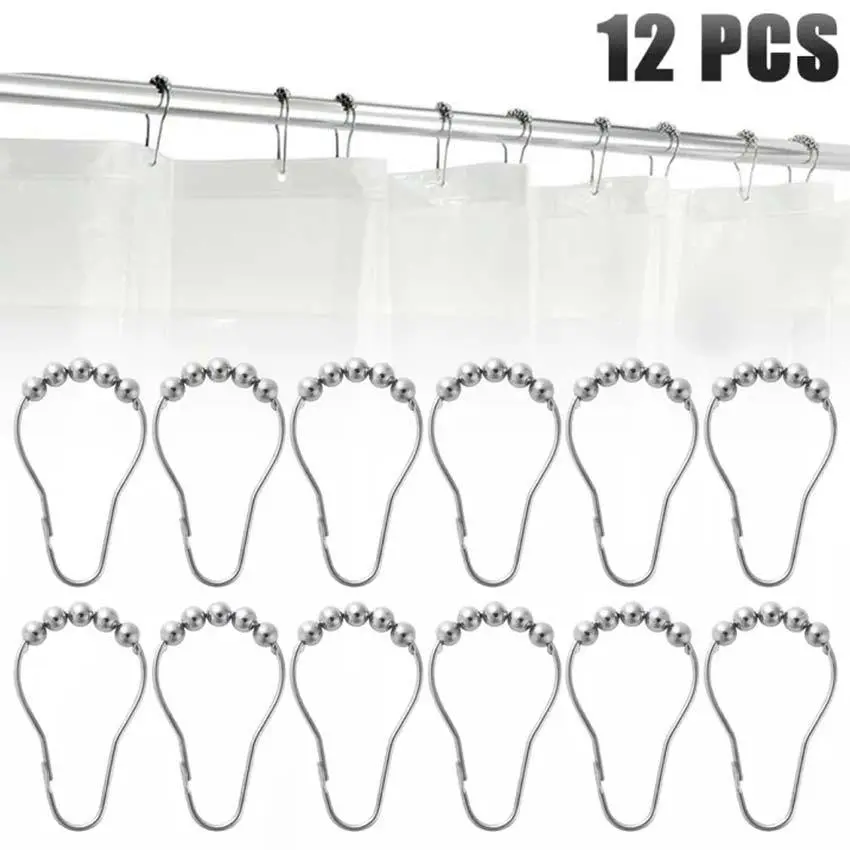 Curtain Rail Ring 12Pcs/Set – Warna Perak, Desain Stylish, Ideal untuk Mempercantik Tampilan Kamar Mandi 【TOPSLINGS】