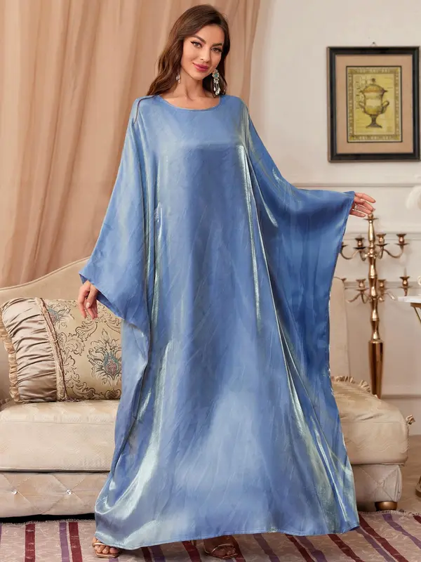 Women's Solid Batwing Sleeve Dress, Abaya for Women, Elegant Modest Maxi Dress for Vacation Holiday Party, Clothes for All Seasons, Green Dress Girl, Bridal Abaya, Posh Clothes Women, Dresses for Women, Vacation Dresses 4