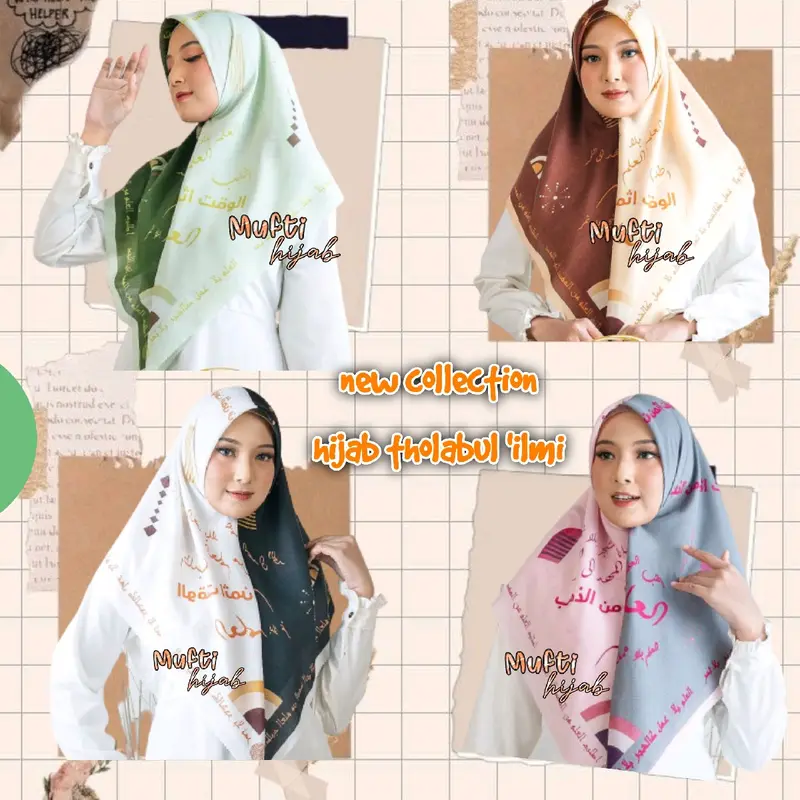 Hijab segiempat tholabul 'ilmi warna hitam putih black white jilbab pegon arab arabic santri pondok pesantren kerudung voal motif premium man ana santri hits viral 1
