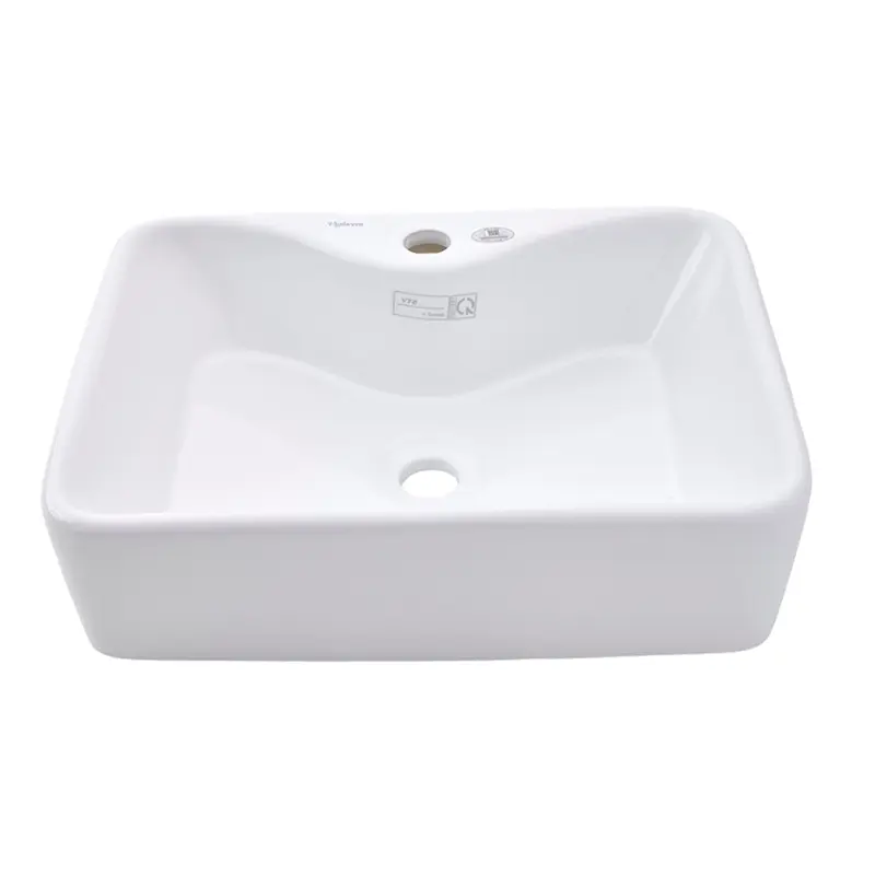 Lavabo đặt bàn Viglacera V72 màu trắng hình chữ nhật, chất liệu sứ ceramic, lòng chậu sâu - Hoa Sen Home - Hàng chính hãng 0