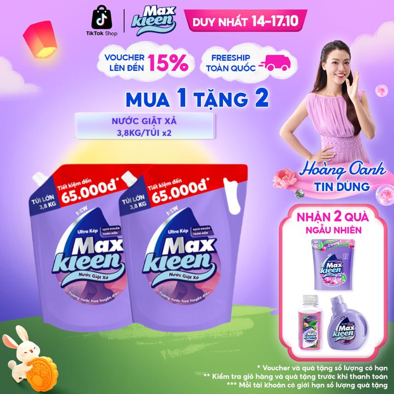 [ĐỘC QUYỀN KOC] Combo 2 Túi Nước Giặt Xả Làm Sạch MaxKleen Hương Nước Hoa Huyền Diệu (3.8kg/túi)