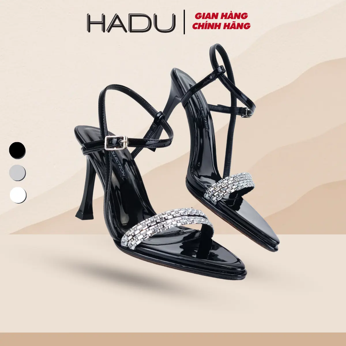 Giày Sandal Cao Gót 9P Mũi Nhọn Quai Đính Đá HADU M958 Da Pu Cao Cấp Bảo Hành 12T Nữ DéP Shoes Jean Cao Su giày  cao 10 phân