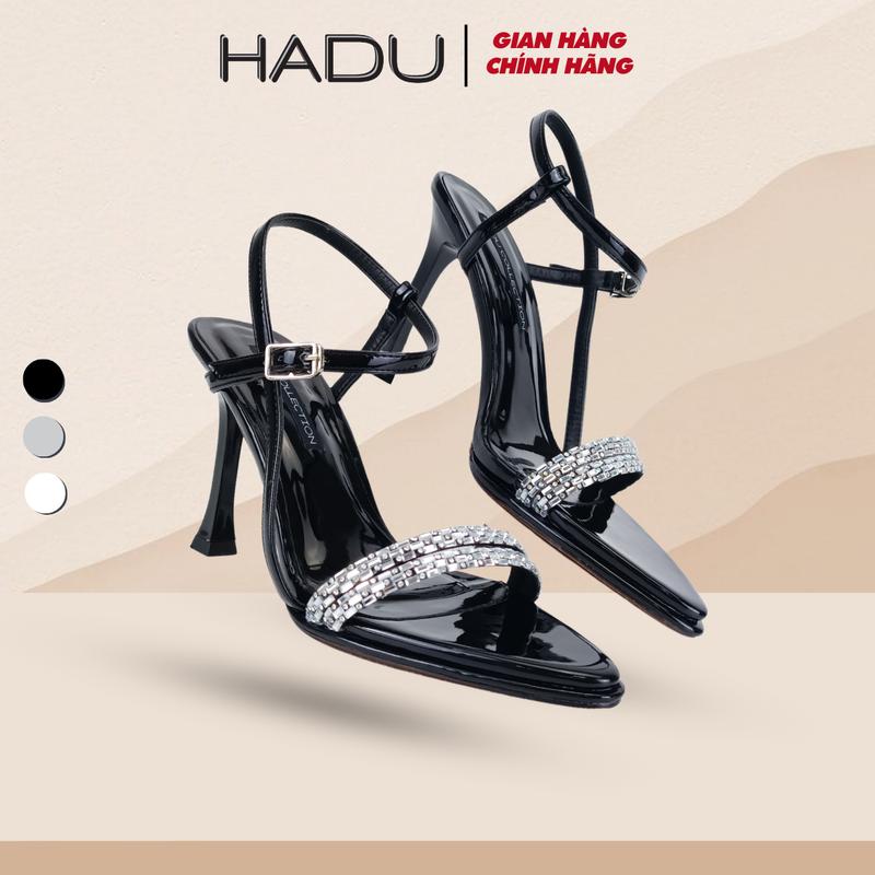 Giày Sandal Cao Gót 9P Mũi Nhọn Quai Đính Đá HADU M958 Da Pu Cao Cấp Bảo Hành 12T Nữ DéP Shoes Jean Cao Su giày  cao 10 phân