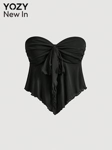 YOZY Women's Solid Color Tube Top, Casual Strapless Top for Beach Holiday Vacation, Ladies Clothes for All Seasons, Womenswear