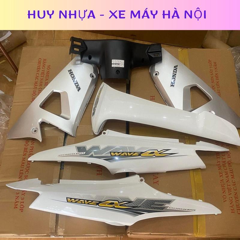 Dàn Áo Wave 100 Kèm Tem 3 Lớp Bộ Vỏ Xe Wave 100 50cc RS S100 màu Trắng Nhãn Dán Decal Sticker